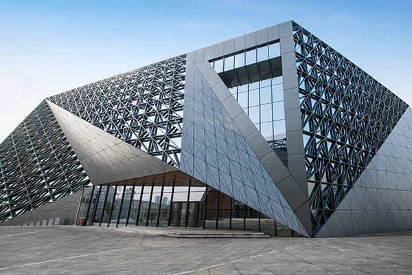 Architectural building made of metal and glass.