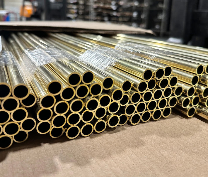 Stack of brass tube which has been laser cut