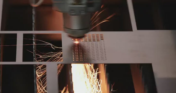 Industrial fiber laser machine cutting flat mild steel plate for metal fabrication